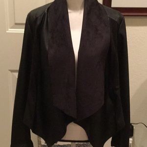 Faux Leather Draped Front Jacket